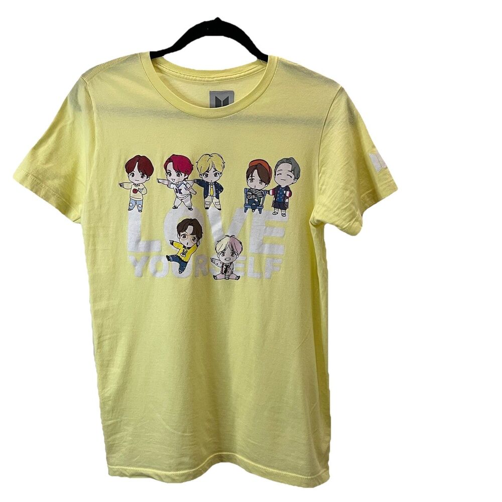 Hot Topic BTS Band Yellow Love Yourself Graphic Chibi T Shirt Womens Size S